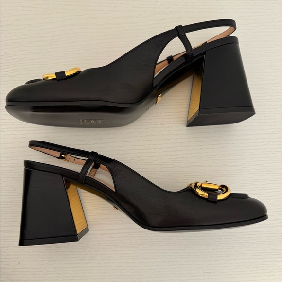 GUCCI Baby Horsebit Slingback Leather Pump Black Gold EU 36 Authentic Shoes - Picture 11 of 11